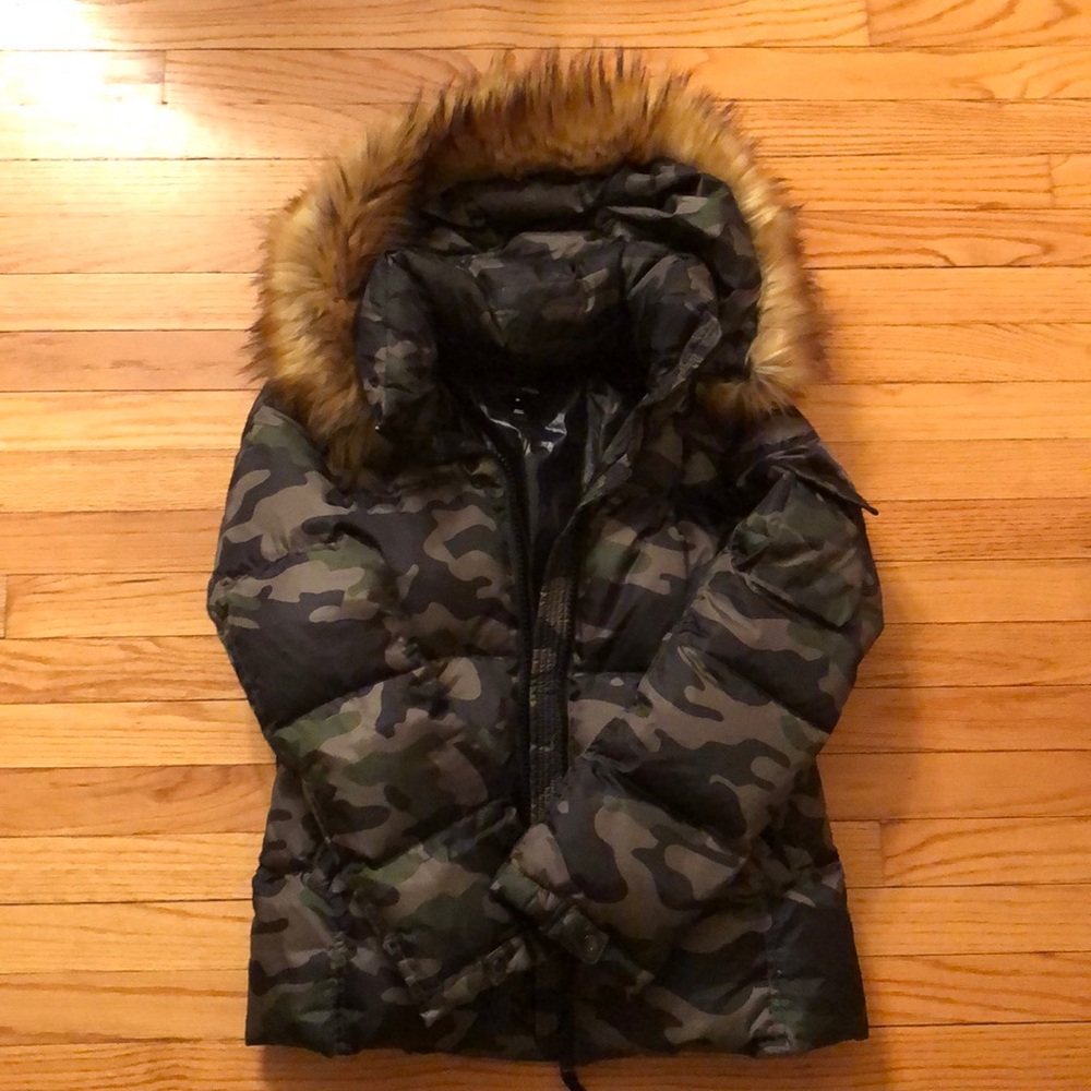 Camo Puffer Coat with Hood